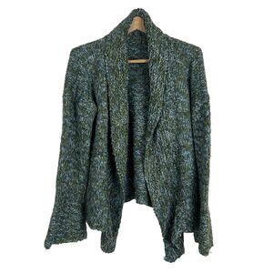 ONE GIRL WHO Cardigan Large Blue Green Open Front Chunky Knit Boho‎ Eclectic